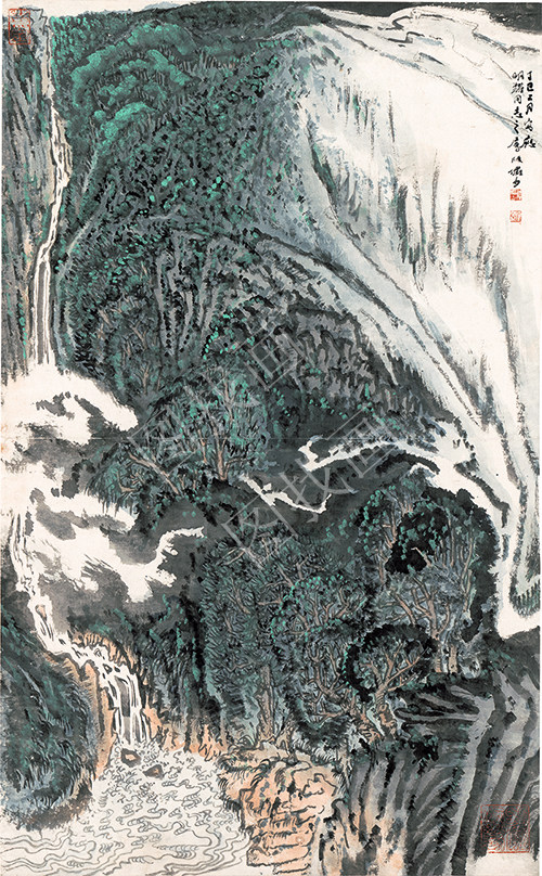 近现代 陆俨少 青山绿水 44x72cm